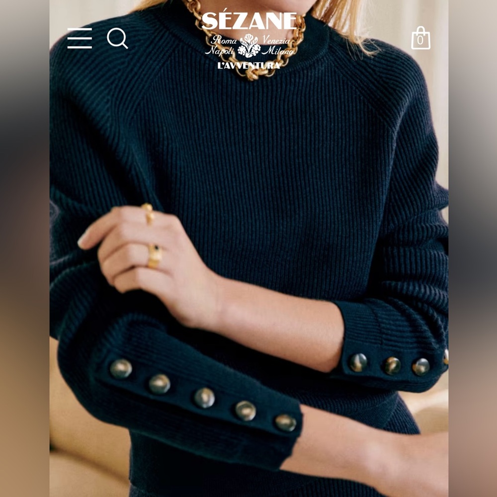 Sezane Navy Blue Sweater with Button Detail Size S